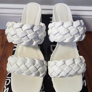 Forever 21 White Braided Block Heels